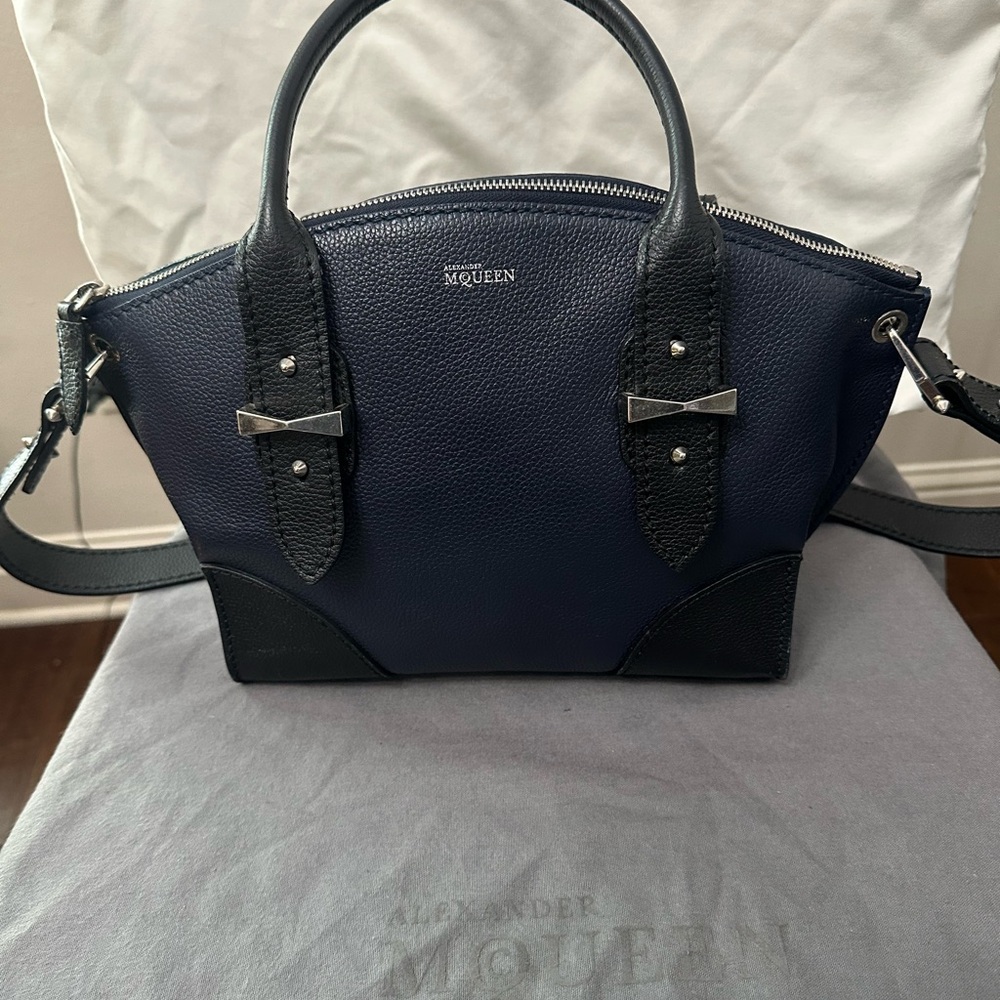 Alexander McQueen Dark Blue and Black Satchel